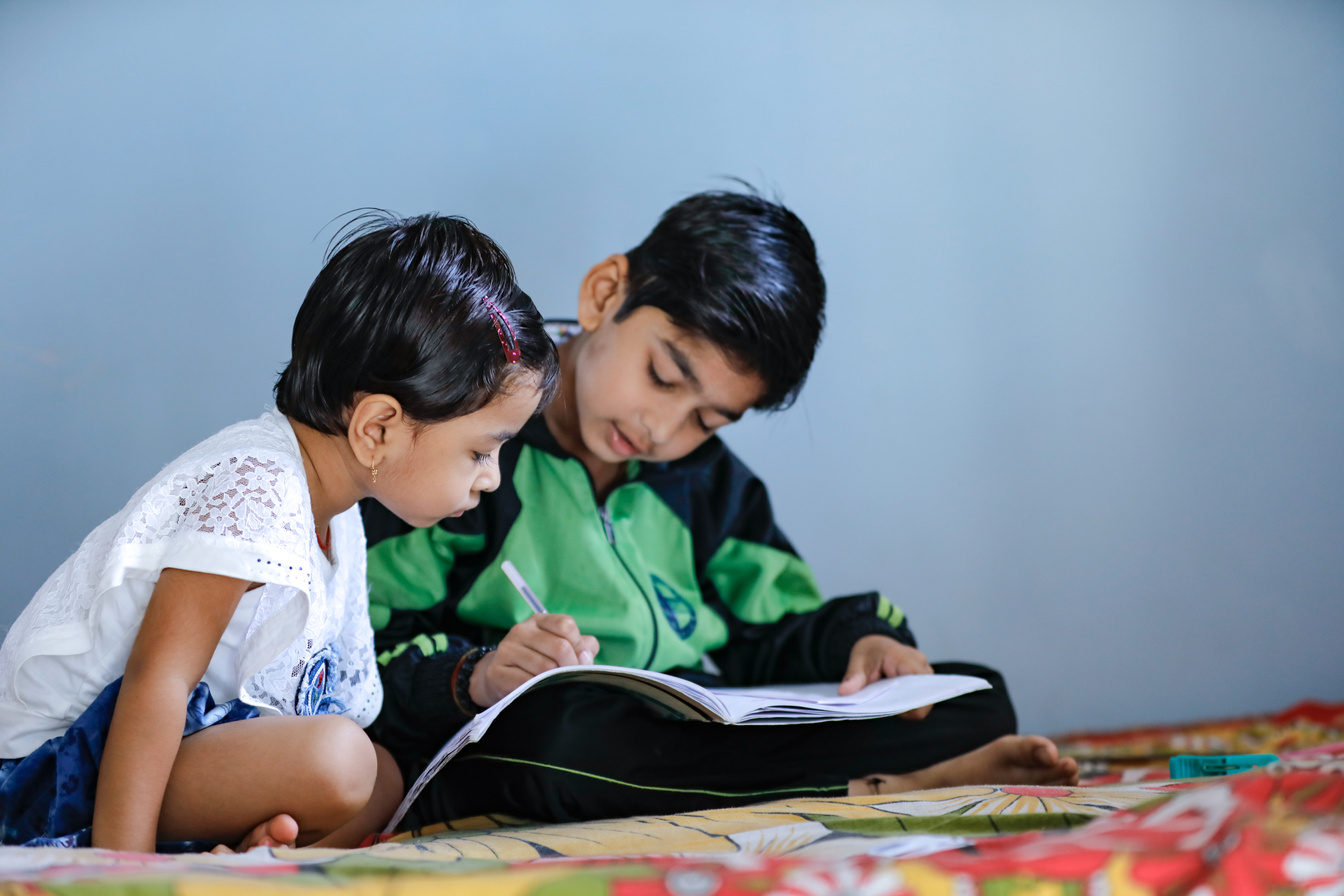 indian child studying at home