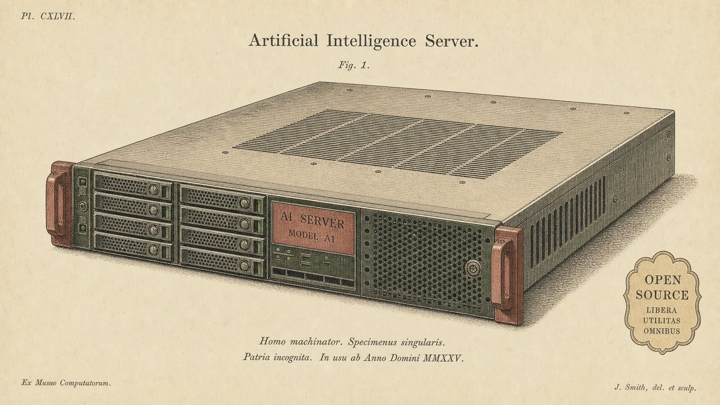 Antique specimen plate of an AI server appliance